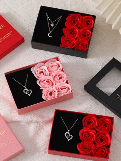 🎁Caja De Rosas Regalo Collar San Valentín💞